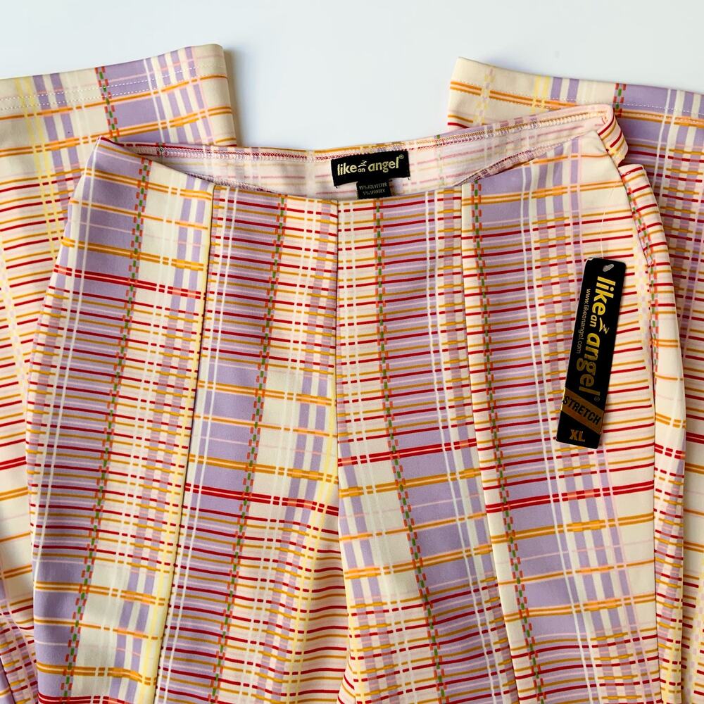 NWT Like an Angel Plaid Cut Out Back Colorful Y2K Style Flared Pants Women's XL - Picture 5 of 10